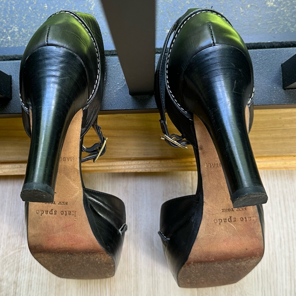 kate spade Ankle Straps Corporate Black & White Platform Heels Dark Academia ~7B - Picture 11 of 16